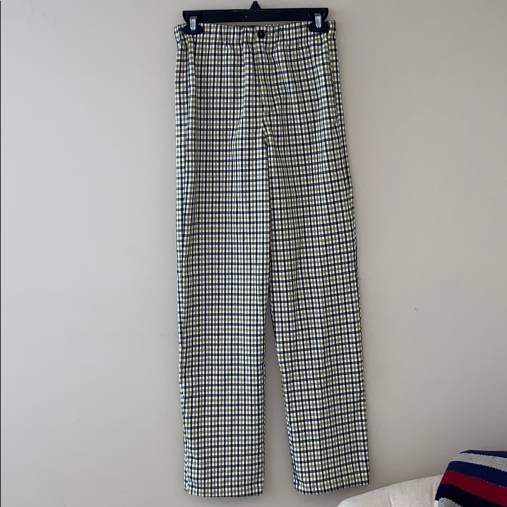 Green white and black Gingham pattern trousers